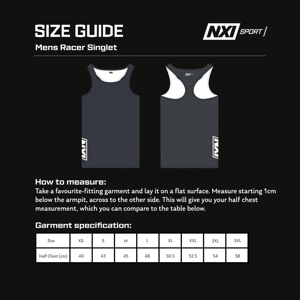 Singlet Racer Mens Sizing Chart