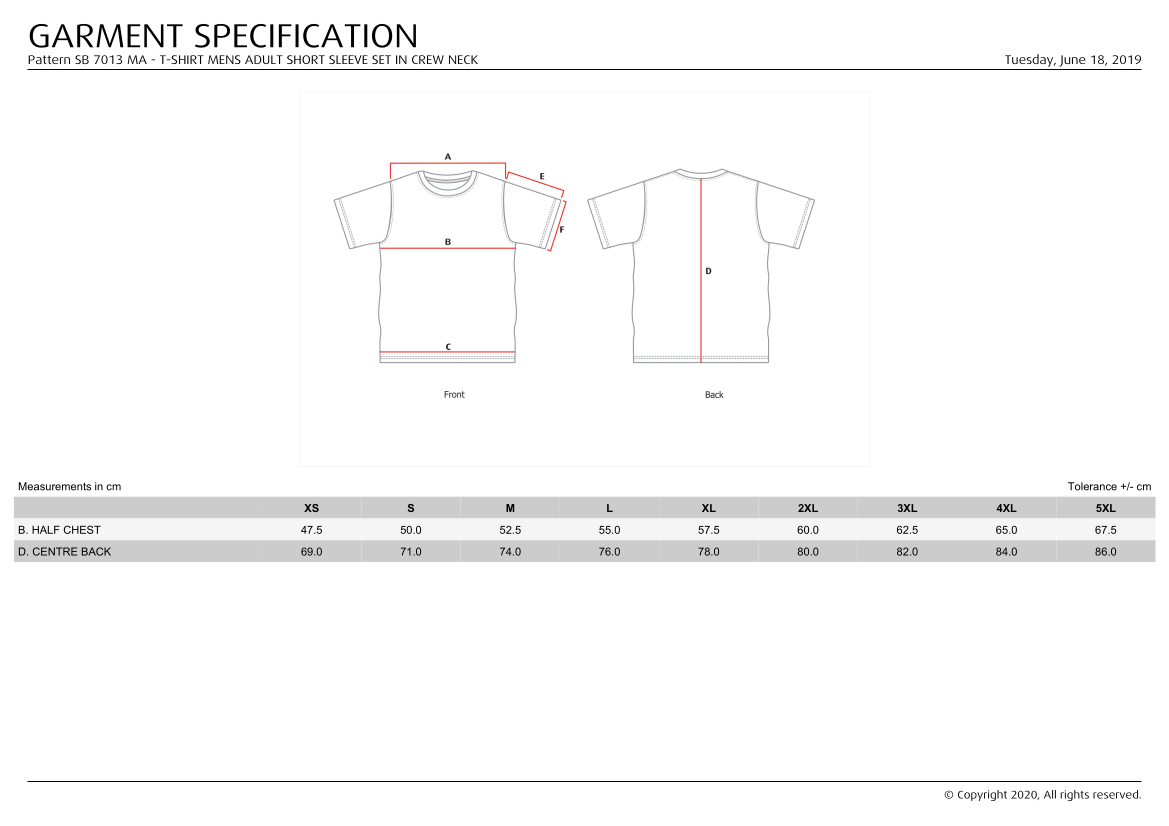 Size Chart TShirt M