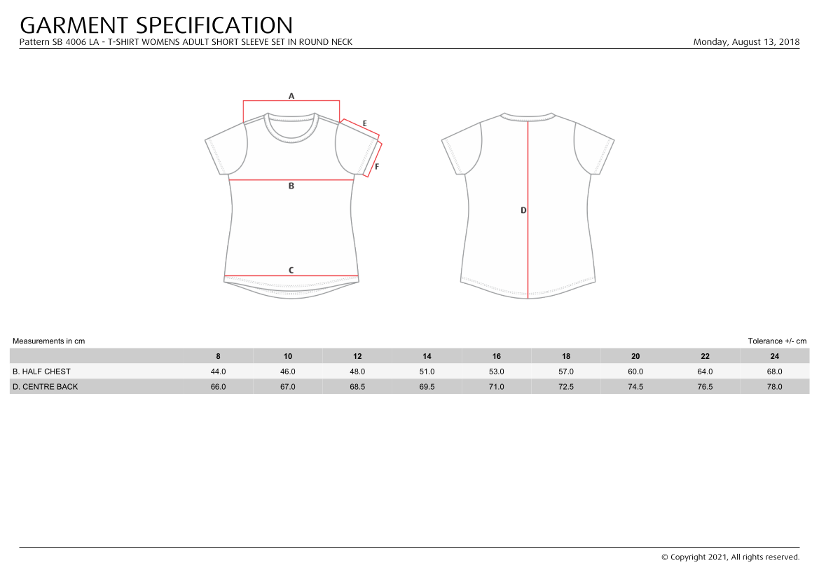 Size Chart TShirt W